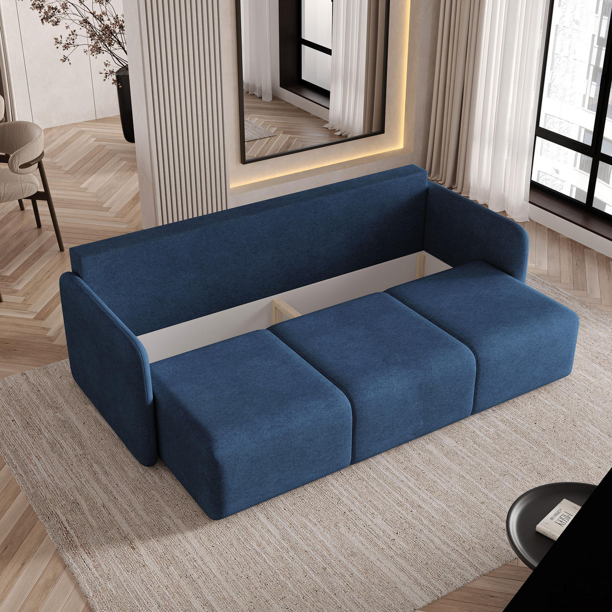 BETTSOFA SUVI III NV Blau Geflochtener Stoff mit Schlaffunktion - Blau, Textil (90/85/220cm) - MASSENO