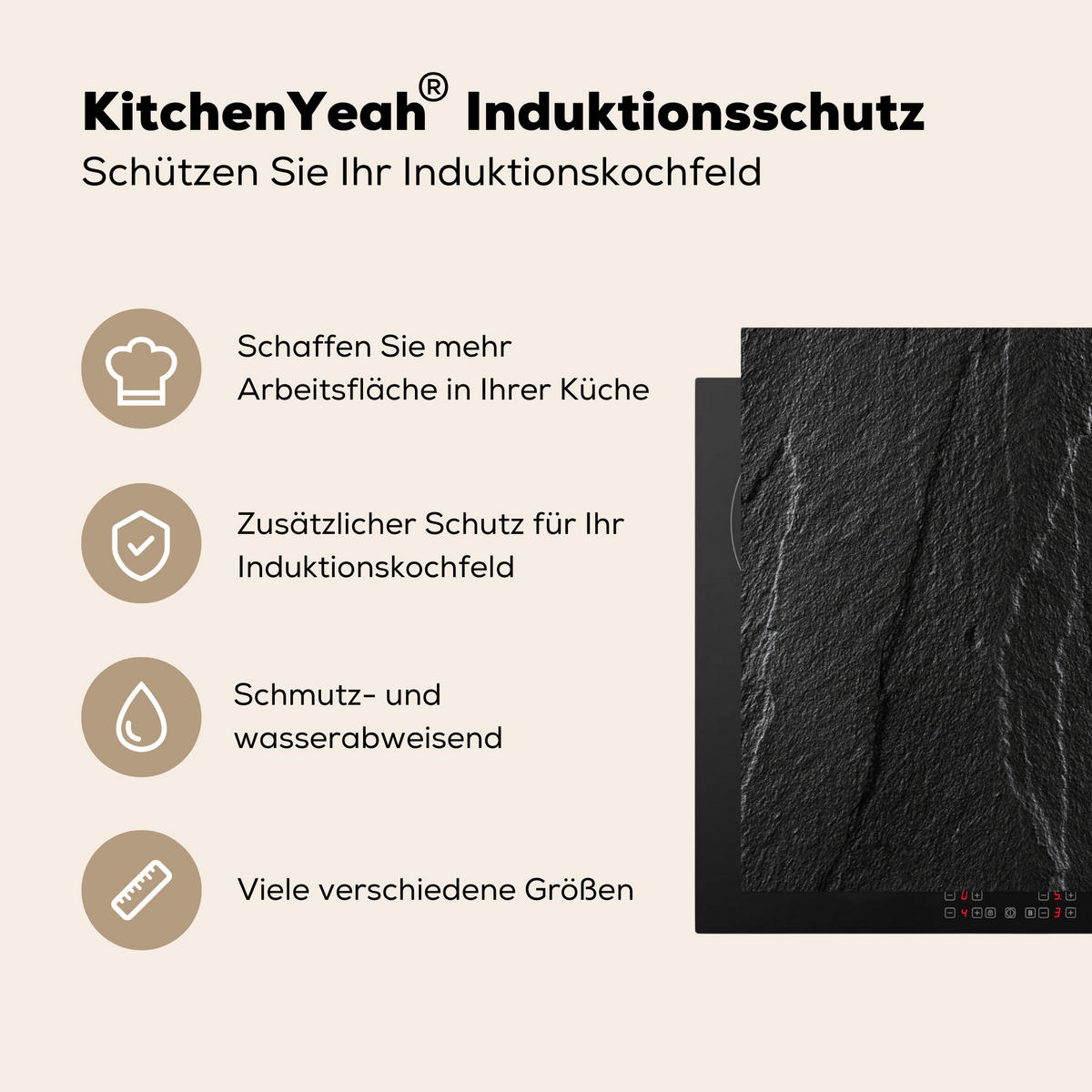HERDABDECKPLATTE Stein - Anthrazit - Dunkelgrau - Steinstruktur Ceranfeldabdeckung 80x52 cm - Anthrazit, Kunststoff (80/52/0.2cm) - MuchoWow