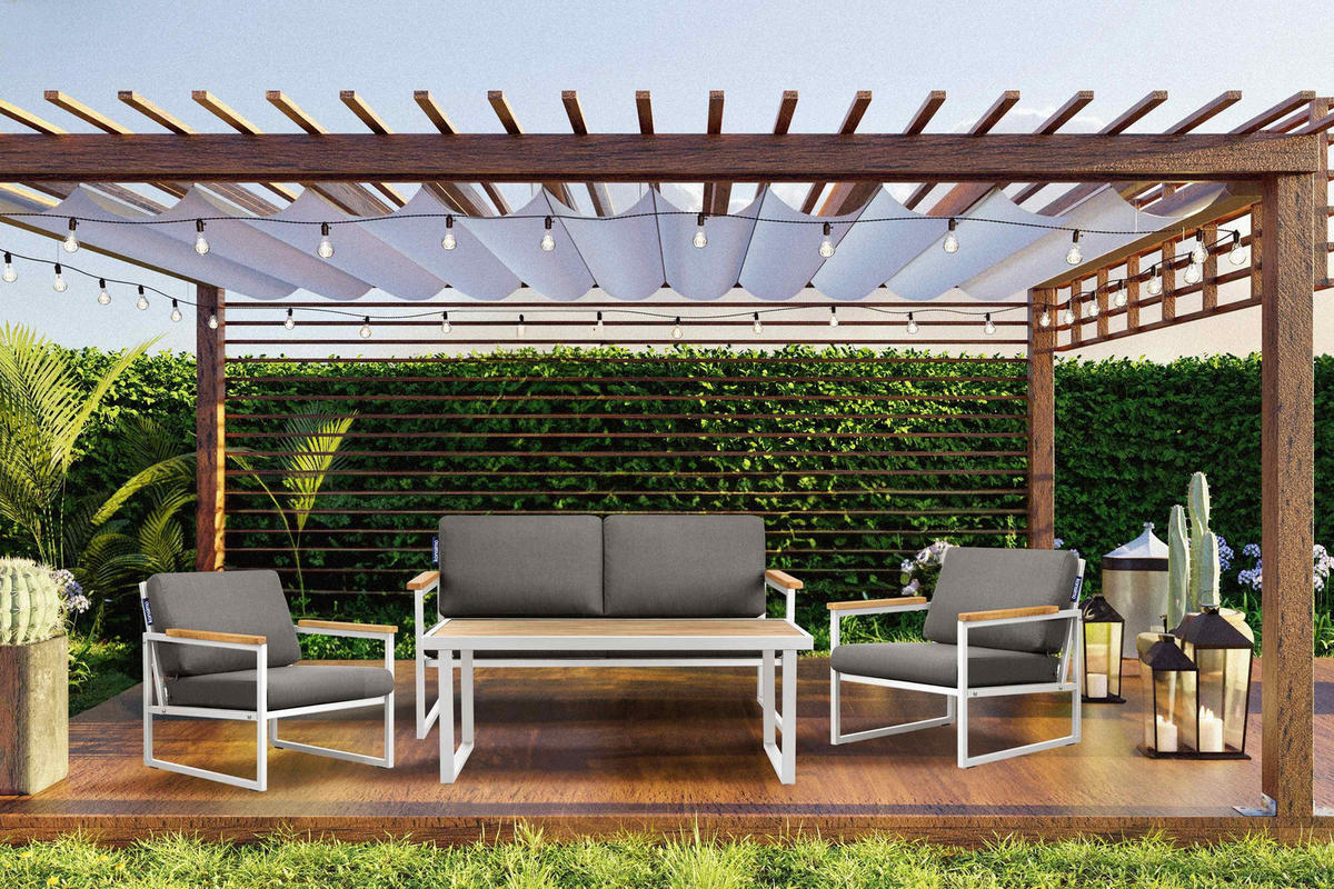 GARTENSET TRIBO Industriestil für 4 Personen, weiß - Weiß/Grau, Metall - KONSIMO®