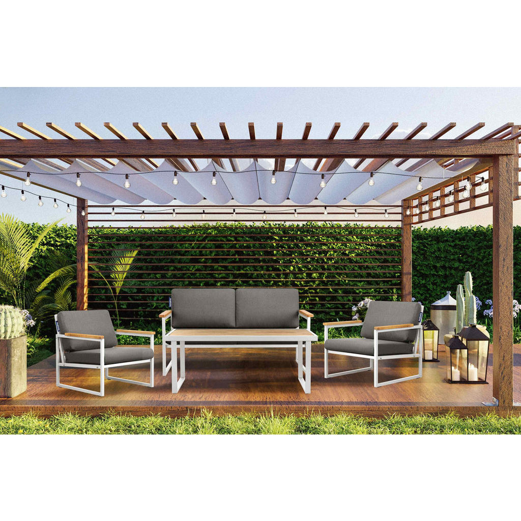 Thumbnail - Konsimo® Gartenset, Weiß, Grau, Metall, 4-Sitzer, L-Form, Gartenmöbel, Gartenmöbel-Sets