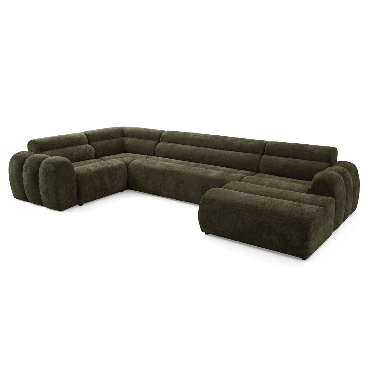 6-SITZER modulares Wohnlandschaft U XXL VEER SET 3 Links, 368 x 200 cm, Chenille Webstoff Grün - Schwarz/Grün, Holz/Kunststoff (368/75/200cm) - Muffo