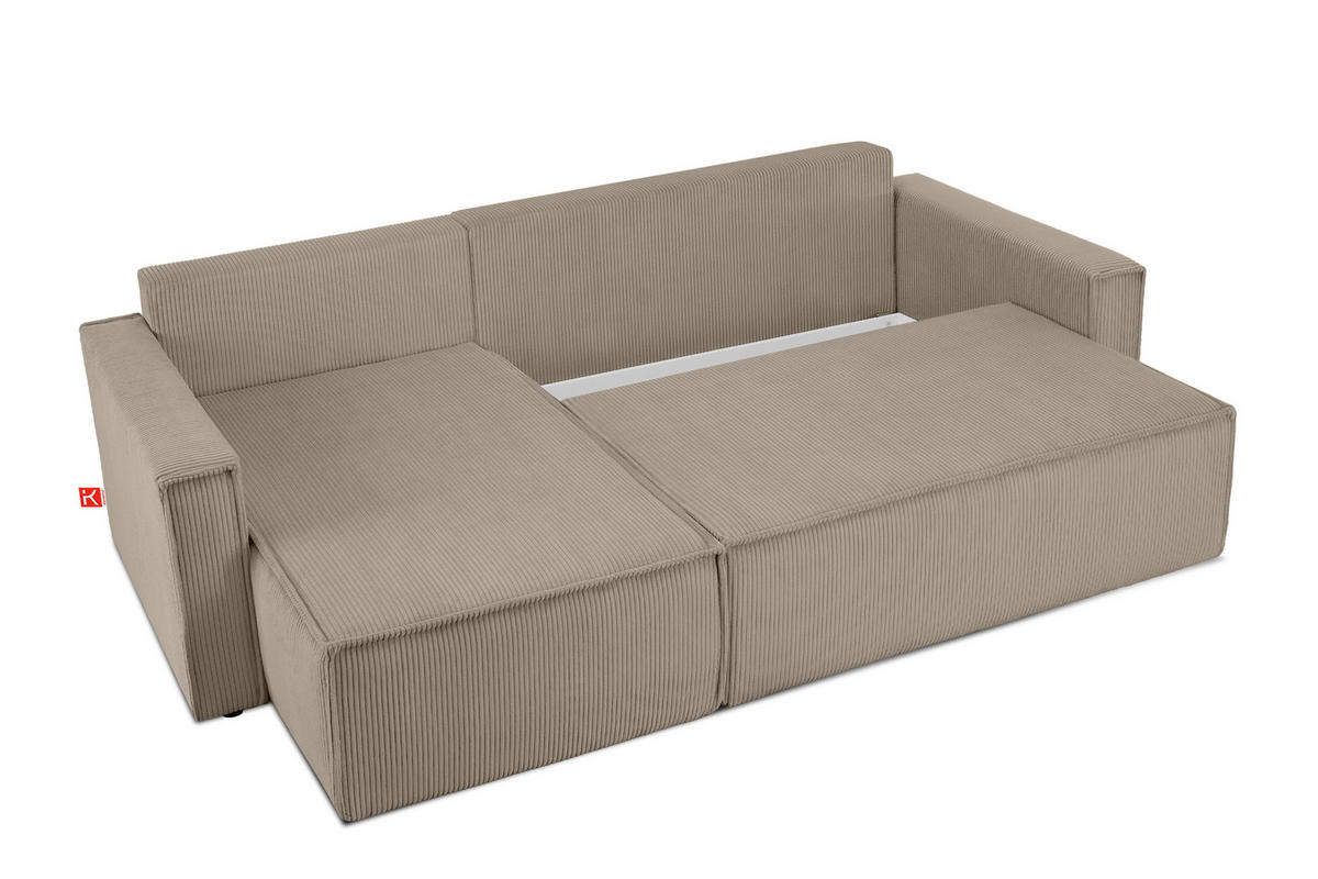 ECKSOFA-LINKS/RECHTS NAPI Schlaffunktion mit Cordbezug, Beige - Beige/Schwarz, Textil (246/148cm) - KONSIMO®