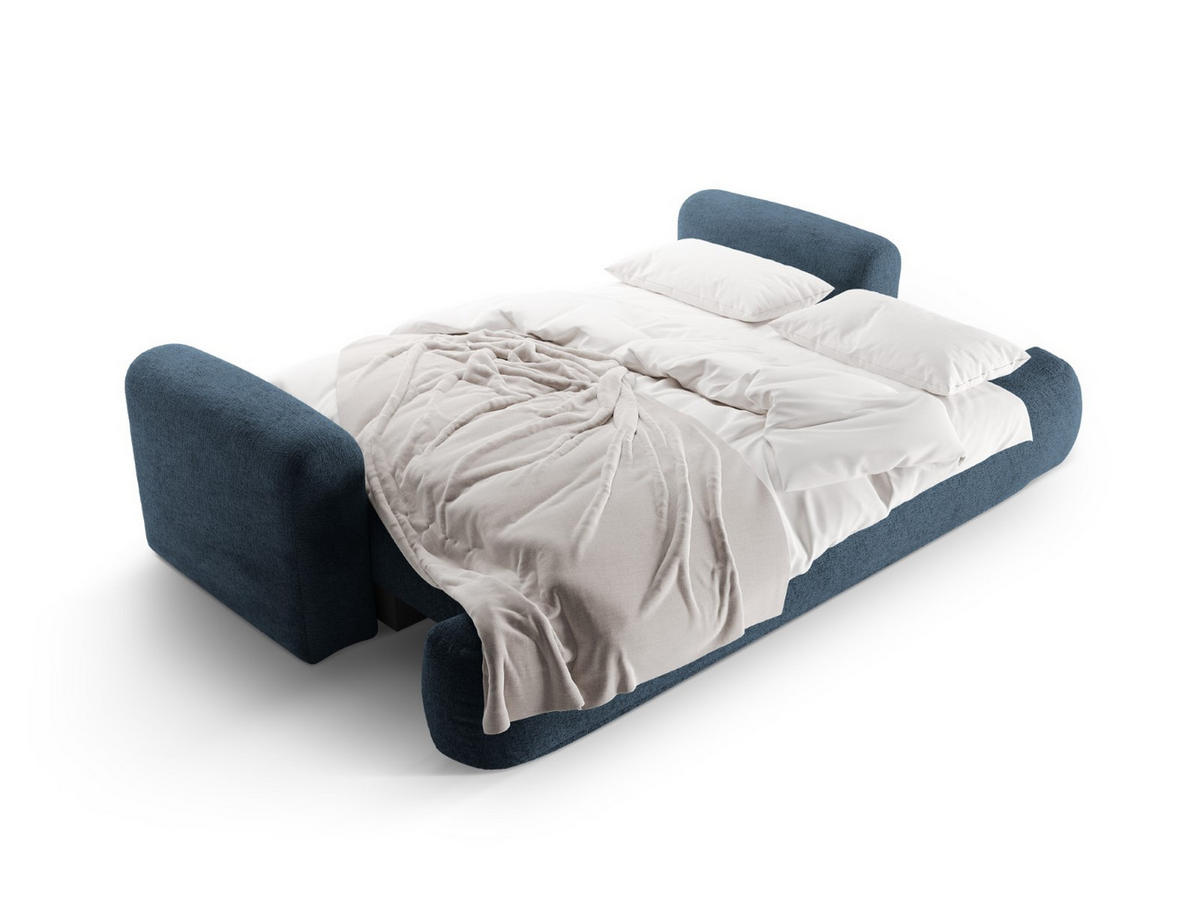 SOFA ausklappbar mit Bettkasten Ella aus strukturiertem Stoff dunkelblau 3 Sitzplätze - Dunkelblau, Textil (108/94/271cm) - Micadoni