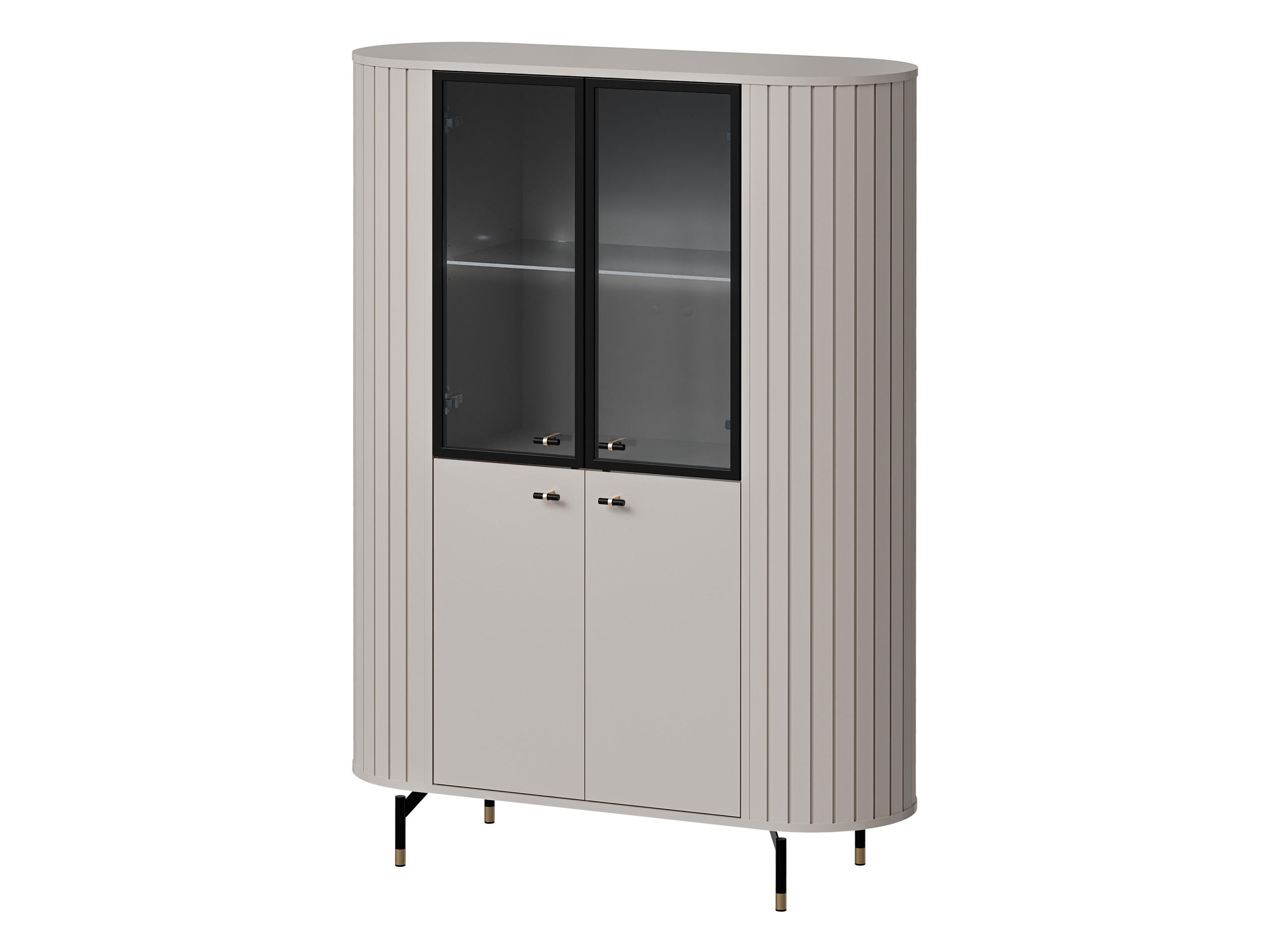 VITRINE Zante 2D2W 01 mit weißer LED Beleuchtung - Kaschmir/Goldfarben, Holzwerkstoff/Metall (113/155/40cm) - MIRJAN24