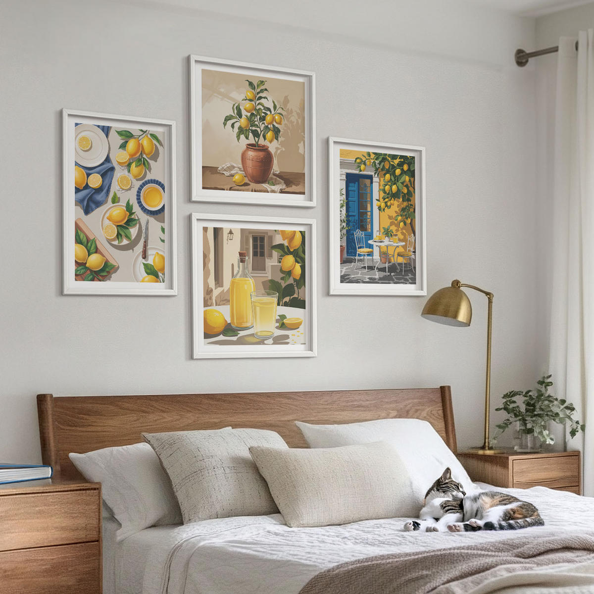 WANDBILDER 4er-Set - 50x50 cm & 40x60 cm Weißer Rahmen - Zitronengarten mit Getränken - Weiß, Kunststoff (50/50cm) - ArtPrintCave