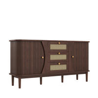 SIDEBOARD Walnuss Optik mit Rattan Schubladen und Schiebetüren - Walnussfarben, Naturmaterialien/Holzwerkstoff (140.5/73/40cm) - Urban Meuble
