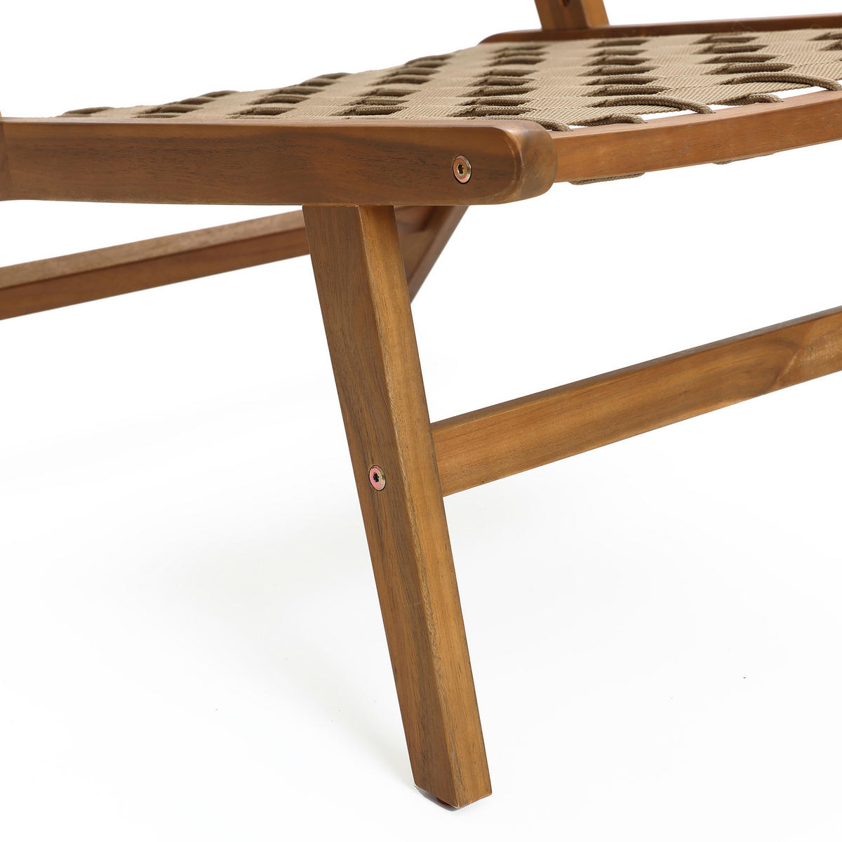 77CM Outdoor-Ess- und Terrassenstuhl ohne Armlehnen aus Akazienholz mit geflochtener Rückenlehne und Sitzfläche - Ahornfarben, Holz (75.5/77/54cm)