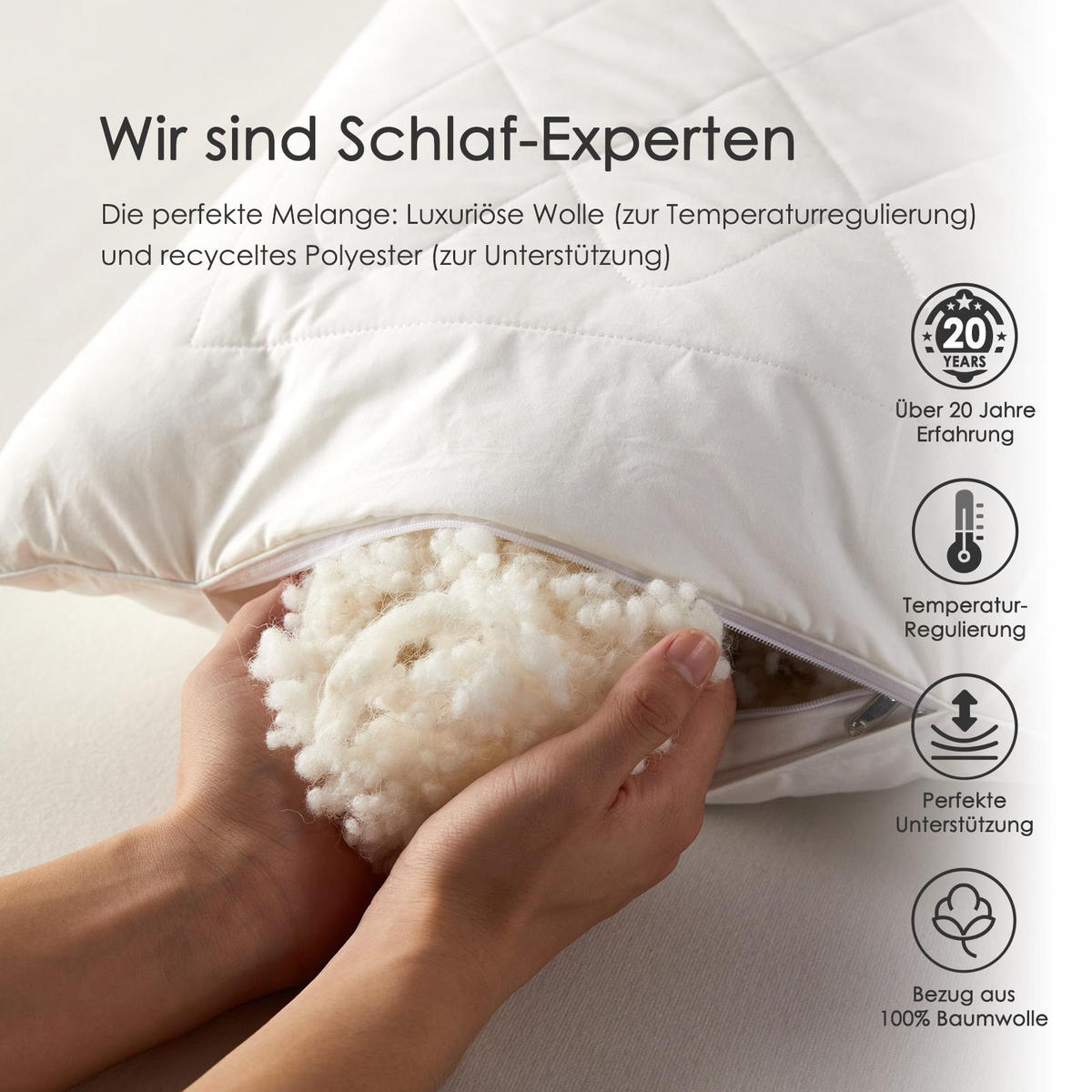 SCHURWOLLE-KISSEN 48/74 cm mittelweich - Weiß, Textil (48/74cm) - Homescapes