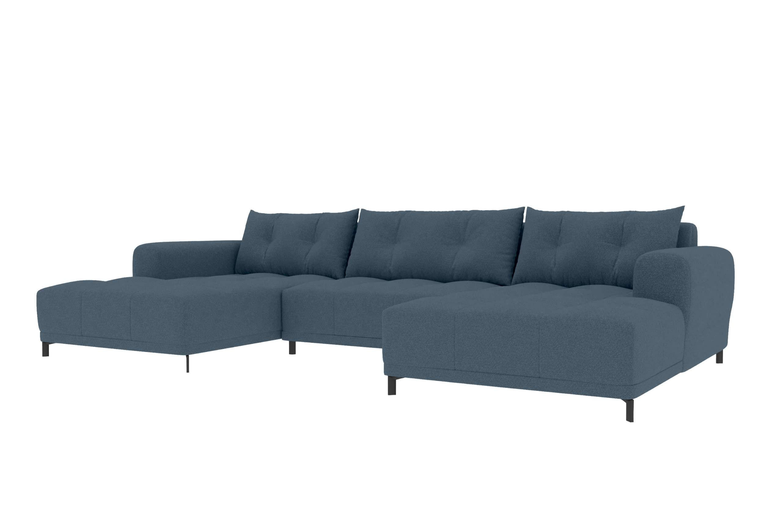 WOHNLANDSCHAFT Strukturstoff Dunkelblau inkl. Schlaffunktion - Schwarz/Dunkelblau, Textil/Metall (348/94/181cm) - 99rooms