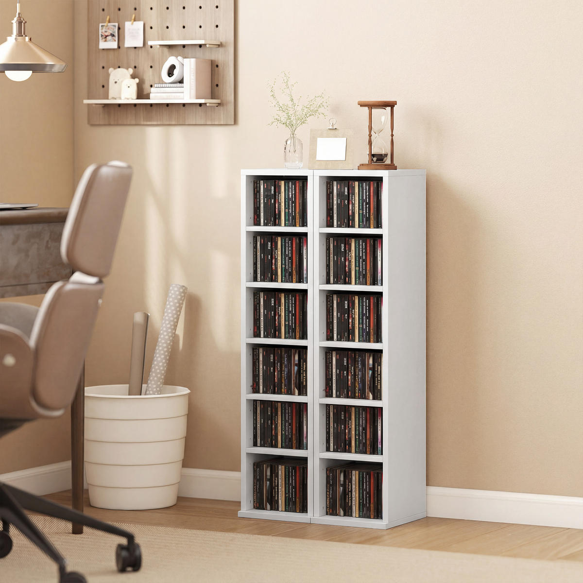 CD-REGAL 2er-Set DE-14522 12 Fächer für 204 CDs Weiß - Weiß, Holzwerkstoff (22.5/88.5/21cm) - ComfortXL
