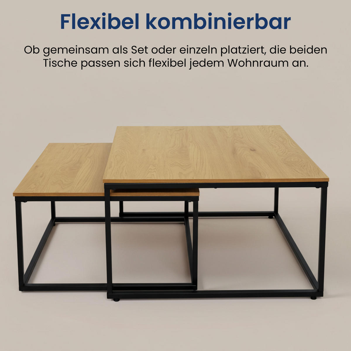 COUCHTISCH 2er Set quadratisch Eiche hell - Hellbraun, Holzwerkstoff (70/70/42cm) - Home Collective