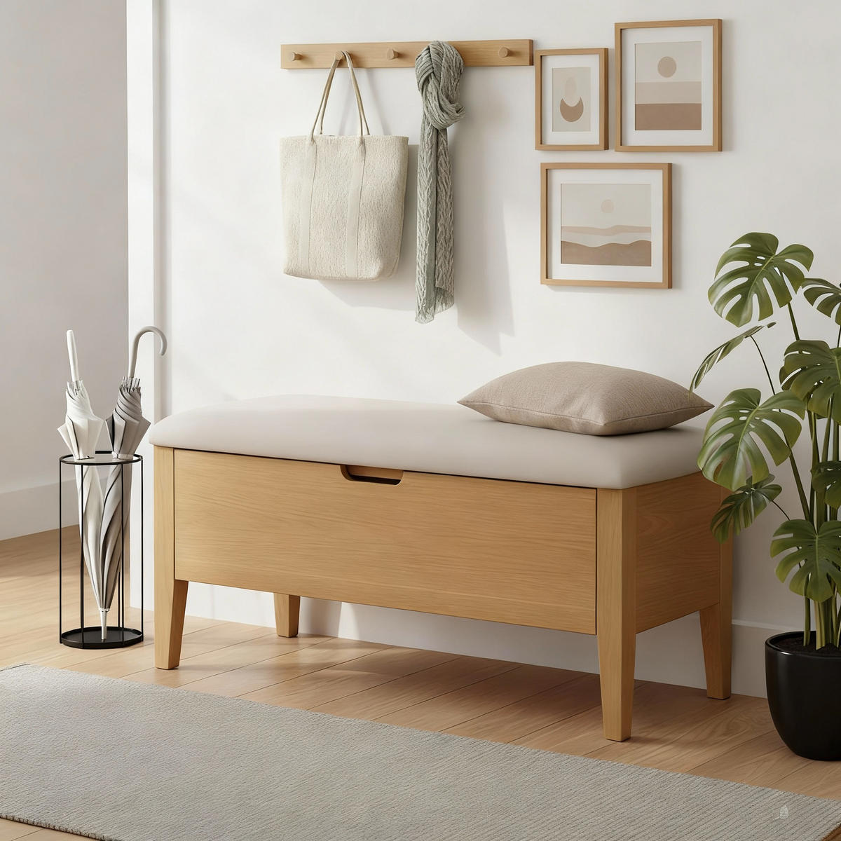 BANK Oslo 90 cm - Beige, Holz (90/42/41.7cm) - WOODEK