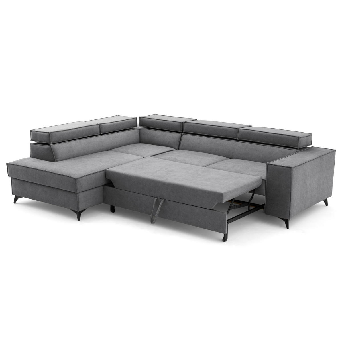 ECKSOFA PURE L Links mit Schlaffunktion 127x199 Velours Grau - Schwarz/Grau, Holz/Textil (281/204cm) - Muffo