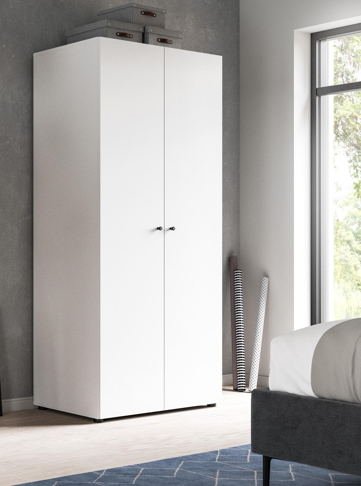 KLEIDERSCHRANK weiß 2-türig 80 cm, Drehtürenschrank mit zusätzlichen Einlegeböden - Schwarz/Weiß, Holzwerkstoff/Kunststoff (80/176/51cm) - Inn.Furn