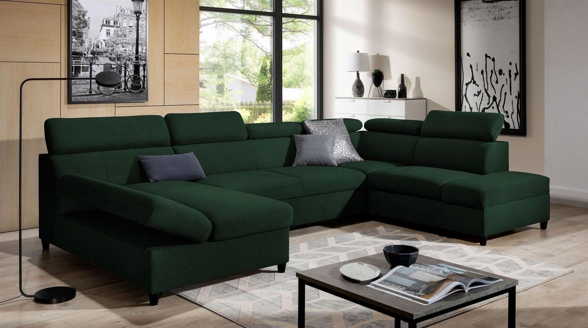 WOHNLANDSCHAFT Schlafsofa Anton - Dunkelgrün, Holzwerkstoff/Textil (342/96/205cm) - Fun Möbel