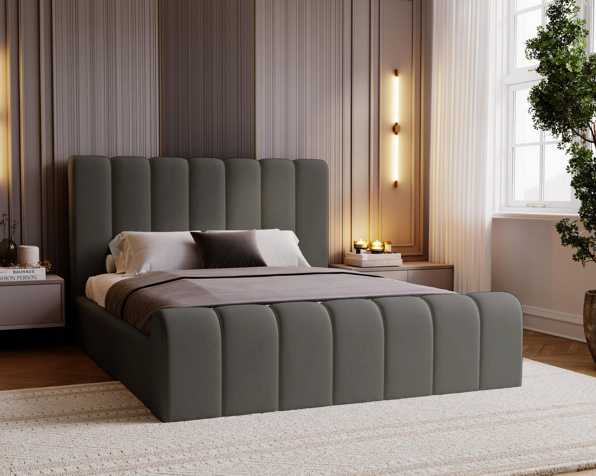 DOPPELBETT 180x200 Valetta mit Bettkasten, Velvet Dunkelgrau - Dunkelgrau, Holz/Textil (180/200cm) - Emporius