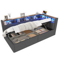 TAGEBETT 90x200cm Grau Leinen USB-C Hydraulik LED-Streifen - Grau, Holz (90/200cm) - FLIEKS