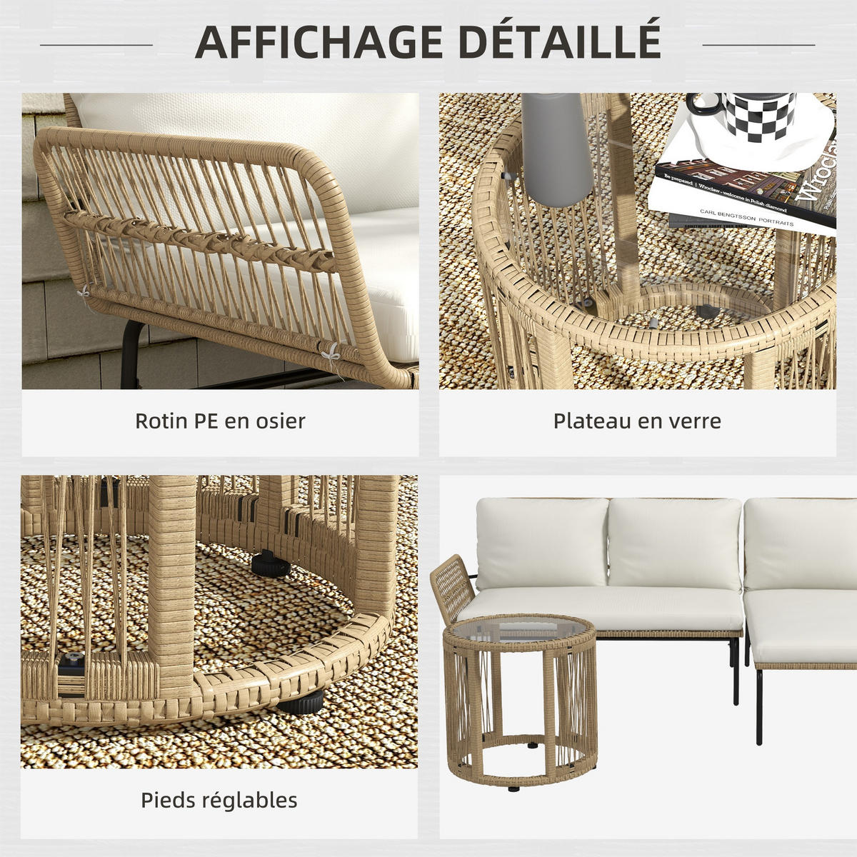 GARTENLOUNGE DE-13726 mit Liege & Glastisch Creme - Creme, Metall - ComfortXL