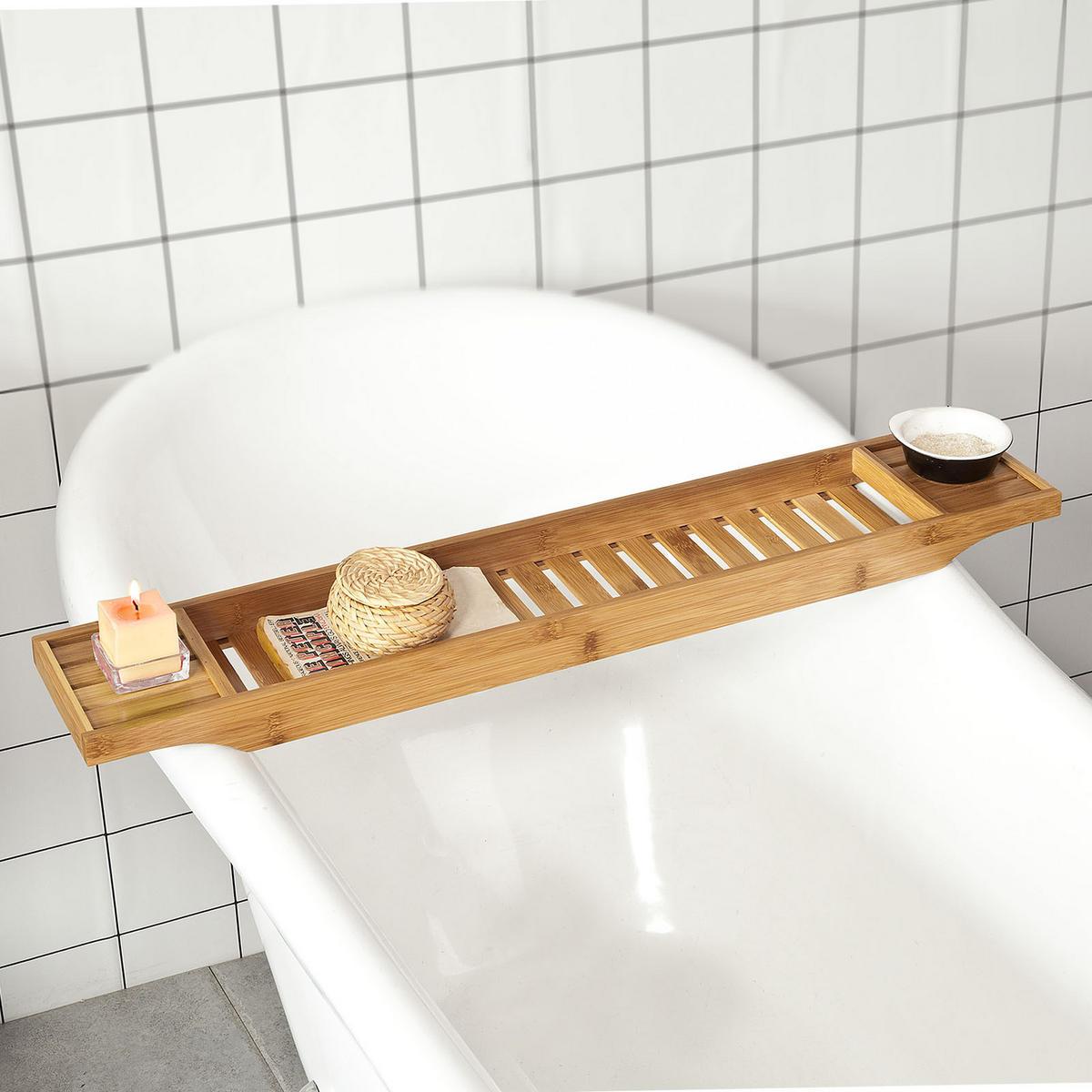 BADEWANNENABLAGE 80cm - Naturfarben, Holz (80/5/15cm) - SoBuy