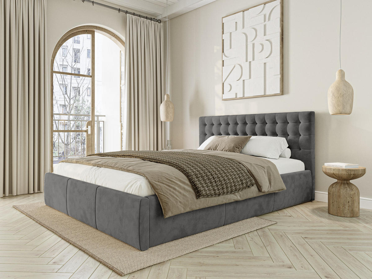 POLSTERBETT Lindos 140x200 cm, Grau - Grau, Textil (140/200cm) - Fedve