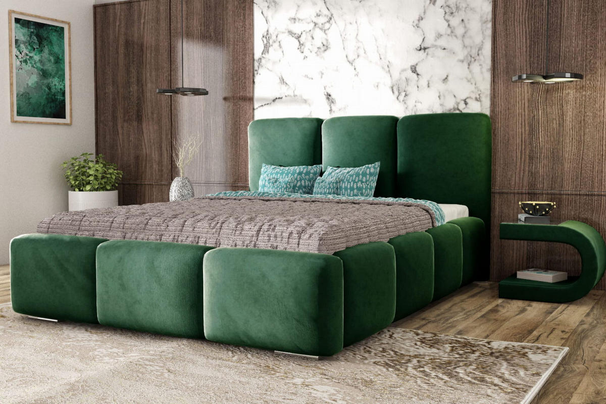 POLSTERBETT ROYAL, 160 x 200 cm mit Bettkasten und Lattenrost aus Metall, Velourstoff, Frabe: Grün - Grün, Holz/Kunststoff (160/200cm) - Agmat-Furniture
