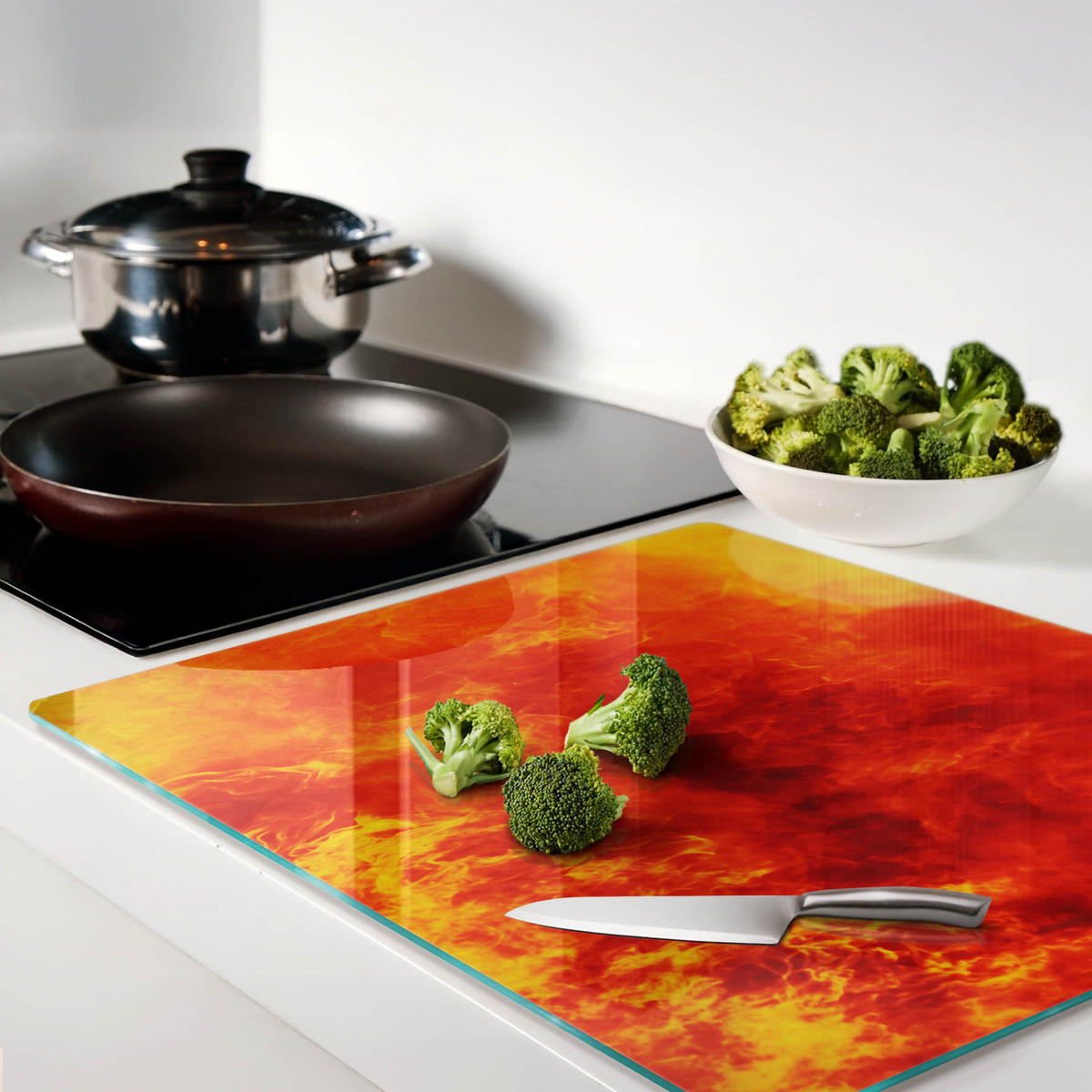 GLASPLATTE 60x52 cm Flamme - Rot, Glas (60/0.4/52cm) - TULUP