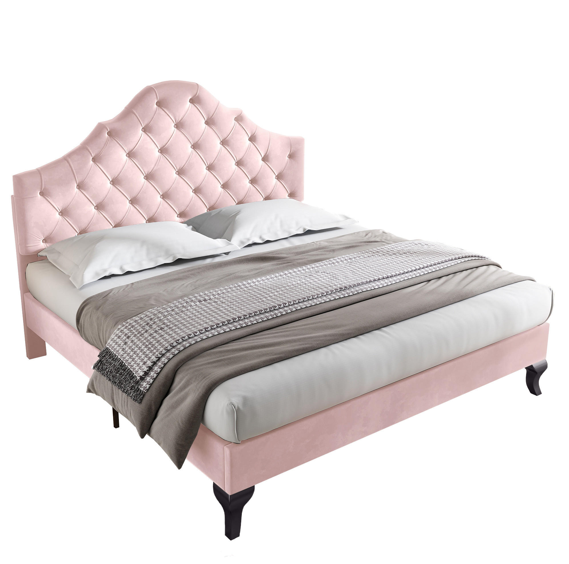 POLSTERBETT 140/200 cm rosa mit Lattenrost und höhenverstellbarem Kopfteil - Rosa, Textil (140/200cm) - OKWISH
