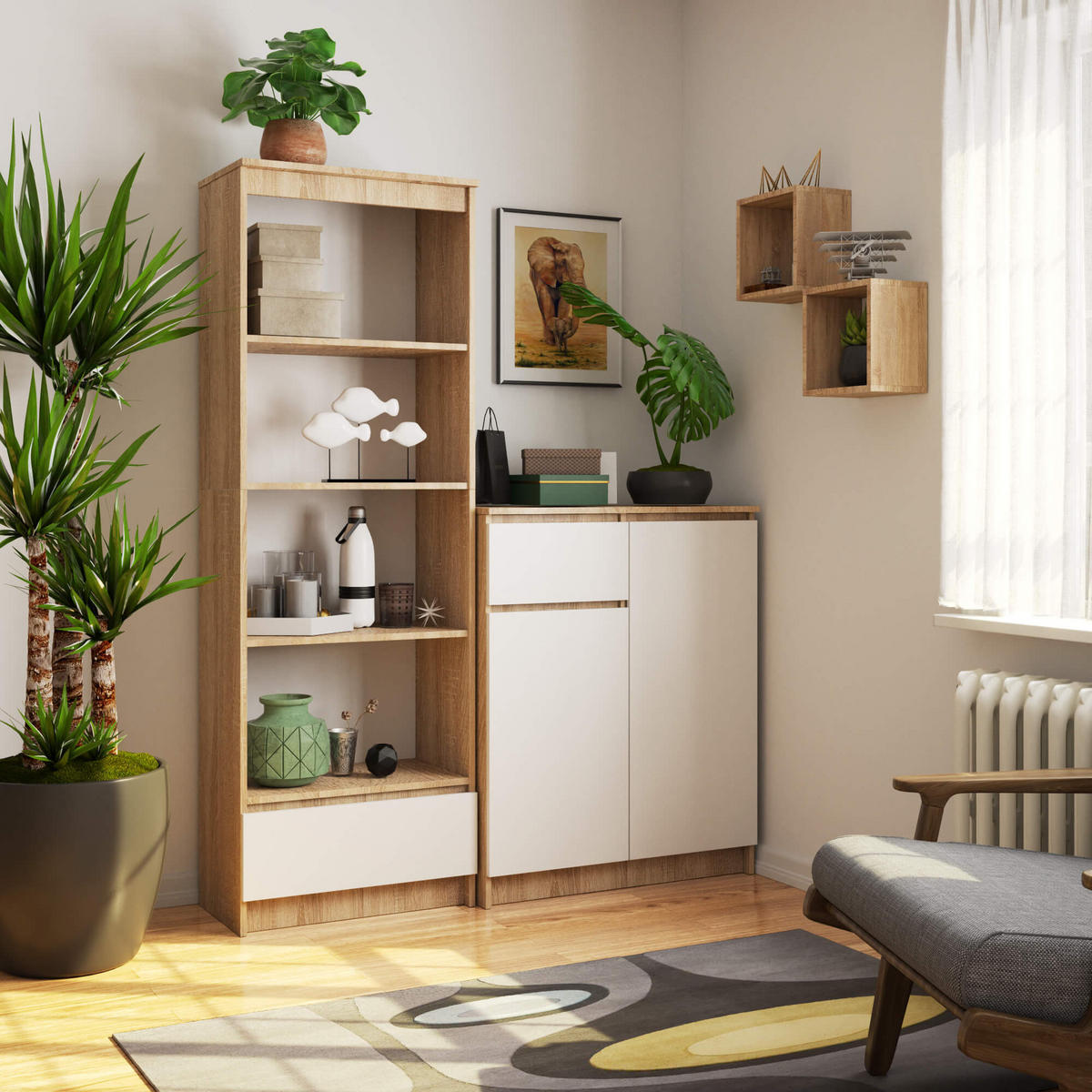 STANDREGAL Eiche Sonoma, Weiß 180/60/35 - Weiß, Holzwerkstoff (60/180/35cm) - RAUMHIRSCH FURNITURE