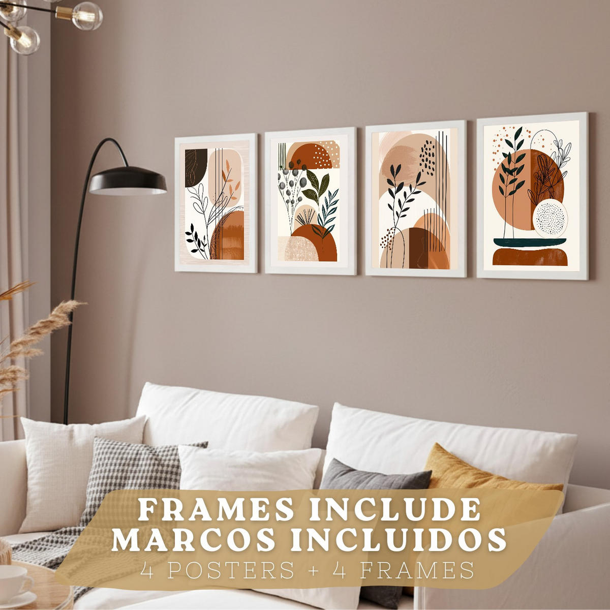 PLAKAT Sada 4 Abstraktní poušť A4 Bílý rám - bílá, papír (29.7/1/21cm) - Nacnic