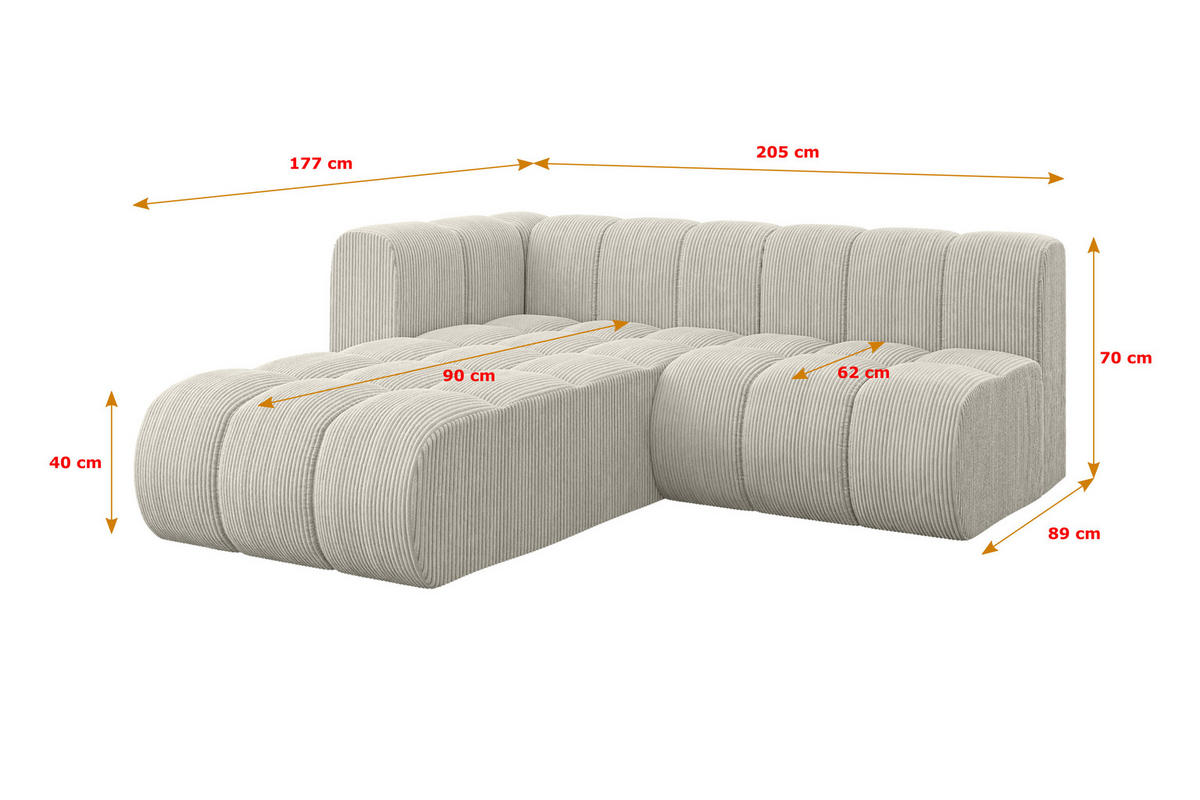 ECKSOFA modulares Sofa Darnel-L1 - 205x177x70 cm Hellgrau - Hellgrau, Holzwerkstoff/Textil (205/177cm) - ALTDECOR