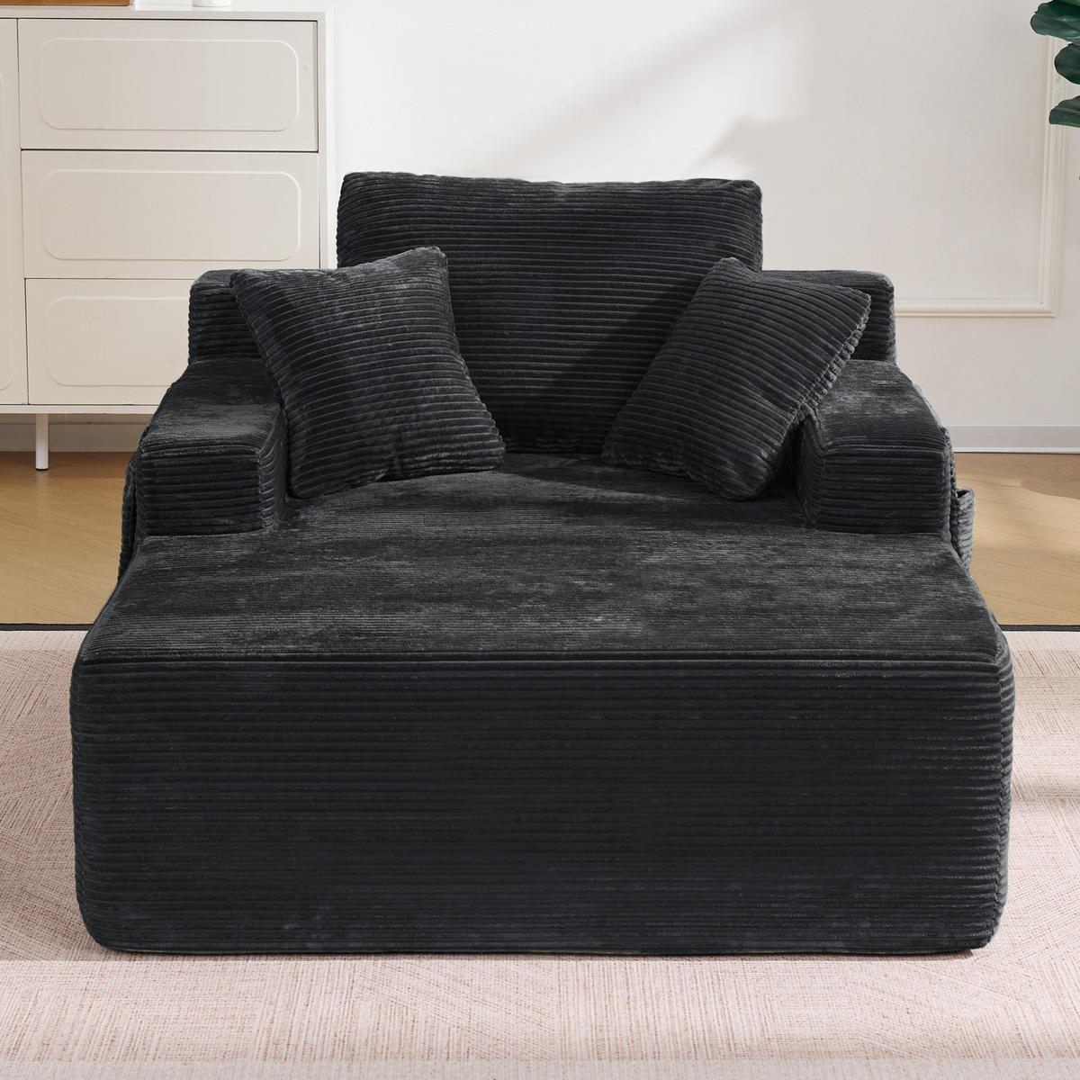 SOFAELEMENT 150/110/70 cm Schwarz Cord mit 2 Staufächer - Schwarz, Textil (70/150/110cm) - Oxeza
