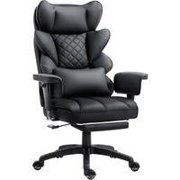 GAMING-STUHL & gefederten Sitzkissen Lendenwirbelstütze und Fußstützen - Schwarz, Leder (76/121/60cm)