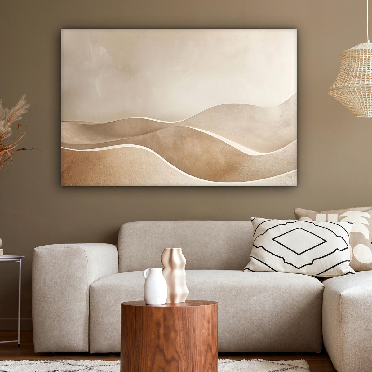 LEINWANDBILD Beige - Natur - Abstrakt - Modern Groß 140x90 cm - Beige, Textil (140/90cm) - MuchoWow