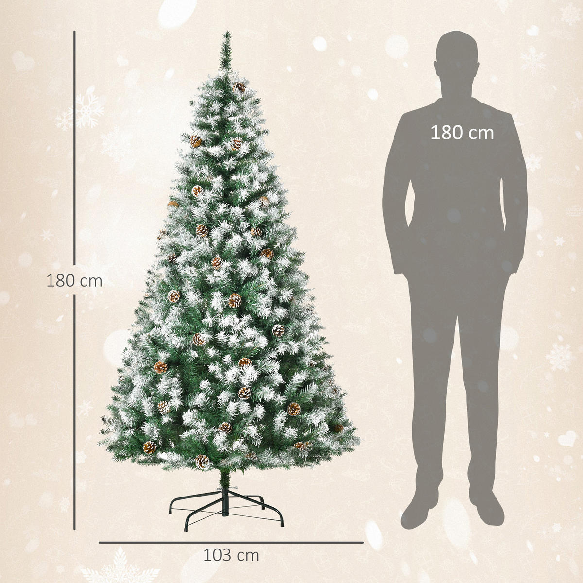 WEIHNACHTSBAUM DE-41607 180 cm, 800 Zweige, 61 Zapfen - Weiß/Grün, Kunststoff (180cm) - ComfortXL