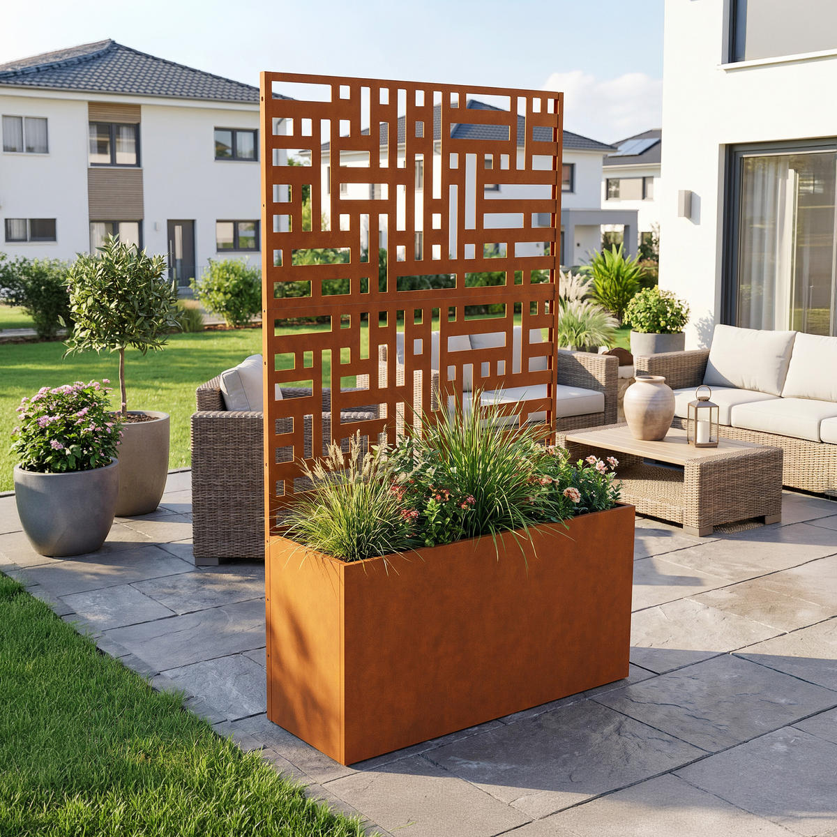PERETE DESPARTITOR Bernalda cu jardiniera pentru flori - ruginiu, metal (83/146/31cm) - casa.pro