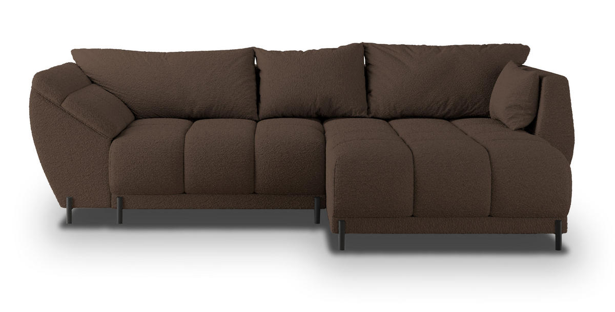 ECKSOFA VESTANO R-S Braun Boucle-Stoff mit Schlaffunktion - Braun, Holz (287/182cm) - MASSENO