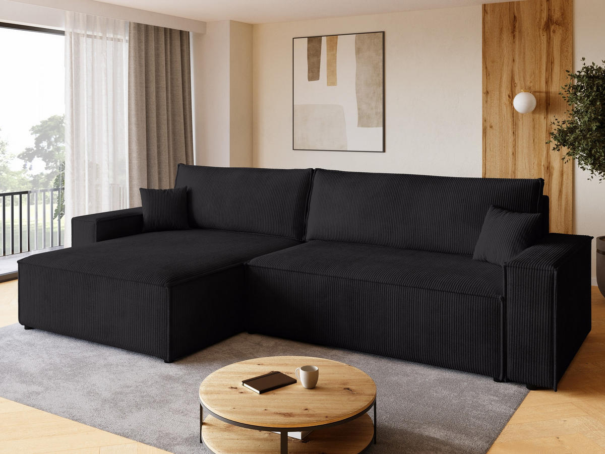 ECKSOFA ADI XL mit Schlaffunktion Schwarz Cord - Schwarz, Textil (272/143cm) - Bromarkt