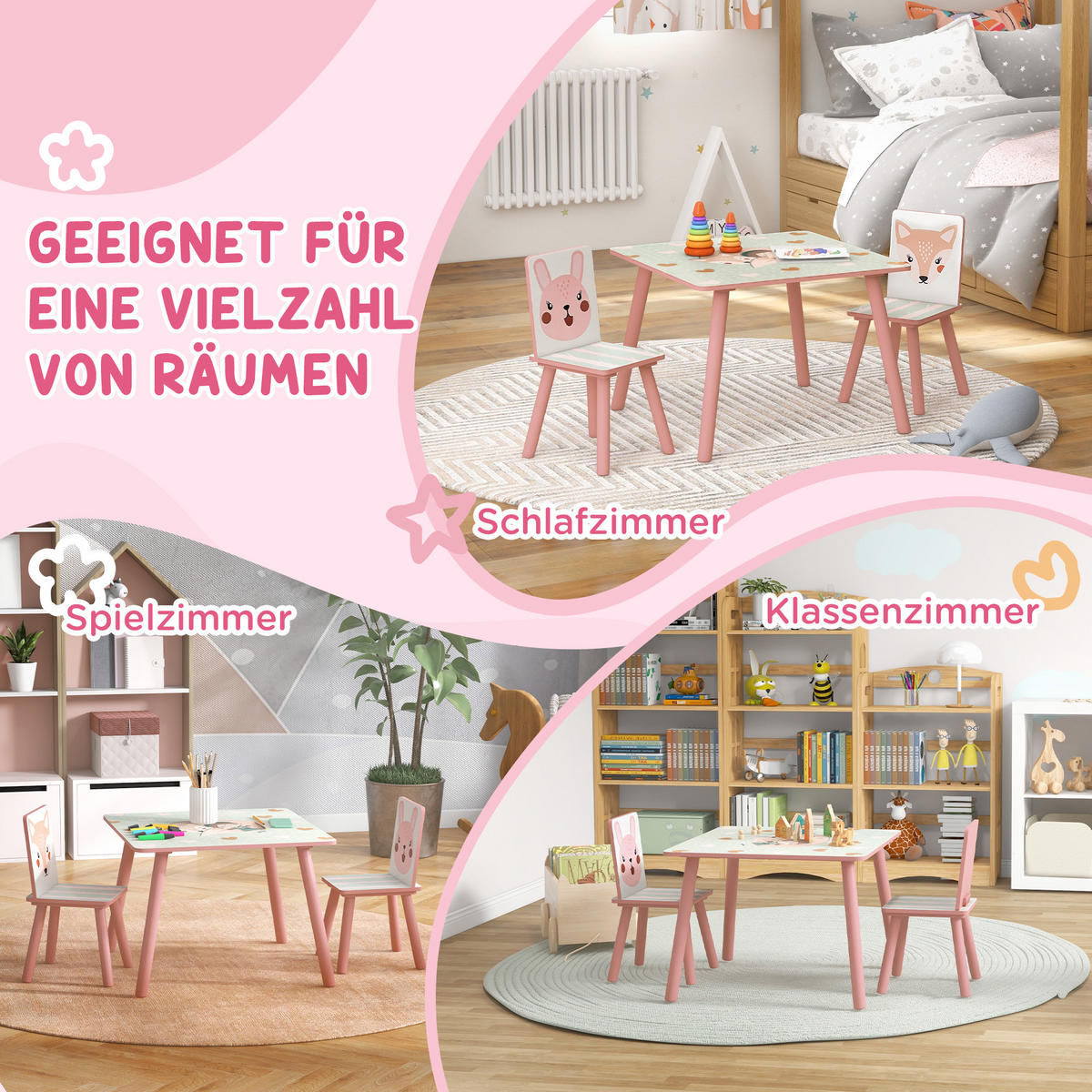 KINDERTISCHGRUPPE Rosa 60.0/60.0/44.0cm - Rosa, Holzwerkstoff (60/44/60cm)