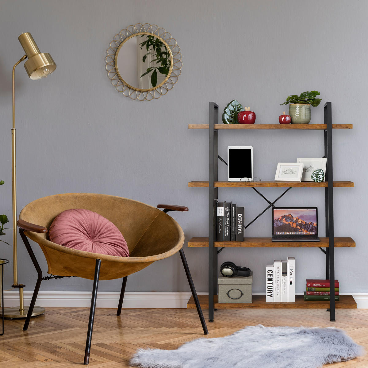 BÜCHERREGAL - Braun, Holzwerkstoff/Metall (105/140/33.5cm) - Relaxdays