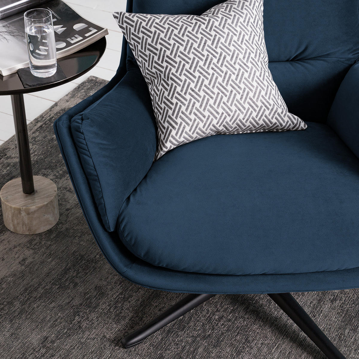 SESSEL mit Kreuzfuß - Schwarz/Dunkelblau, Textil/Metall (83/95/97cm) - home24