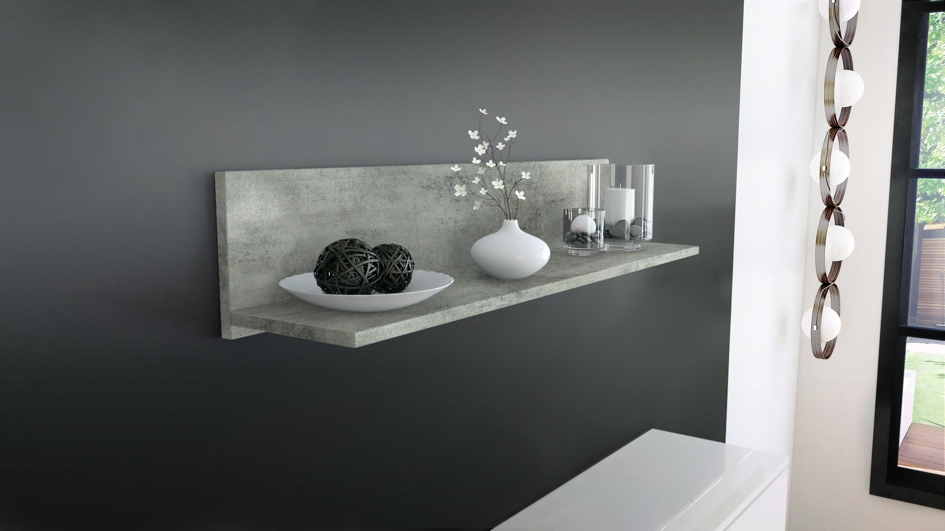 WANDREGAL Skadu Beton Dunkel Optik - Dunkelgrau, Holzwerkstoff (97.5/18.5/18.5cm) - Vladon