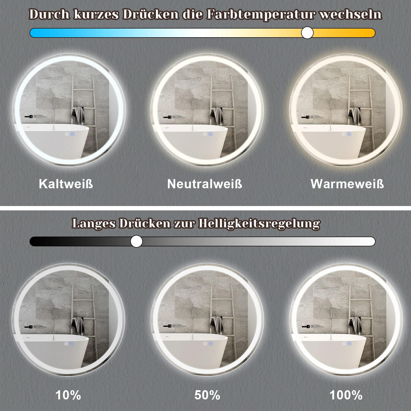 Thumbnail - Nettlife Badezimmerspiegel, Weiß, Glas, 70x2.5x70 cm, Badezimmer, Badezimmerspiegel, Badspiegel