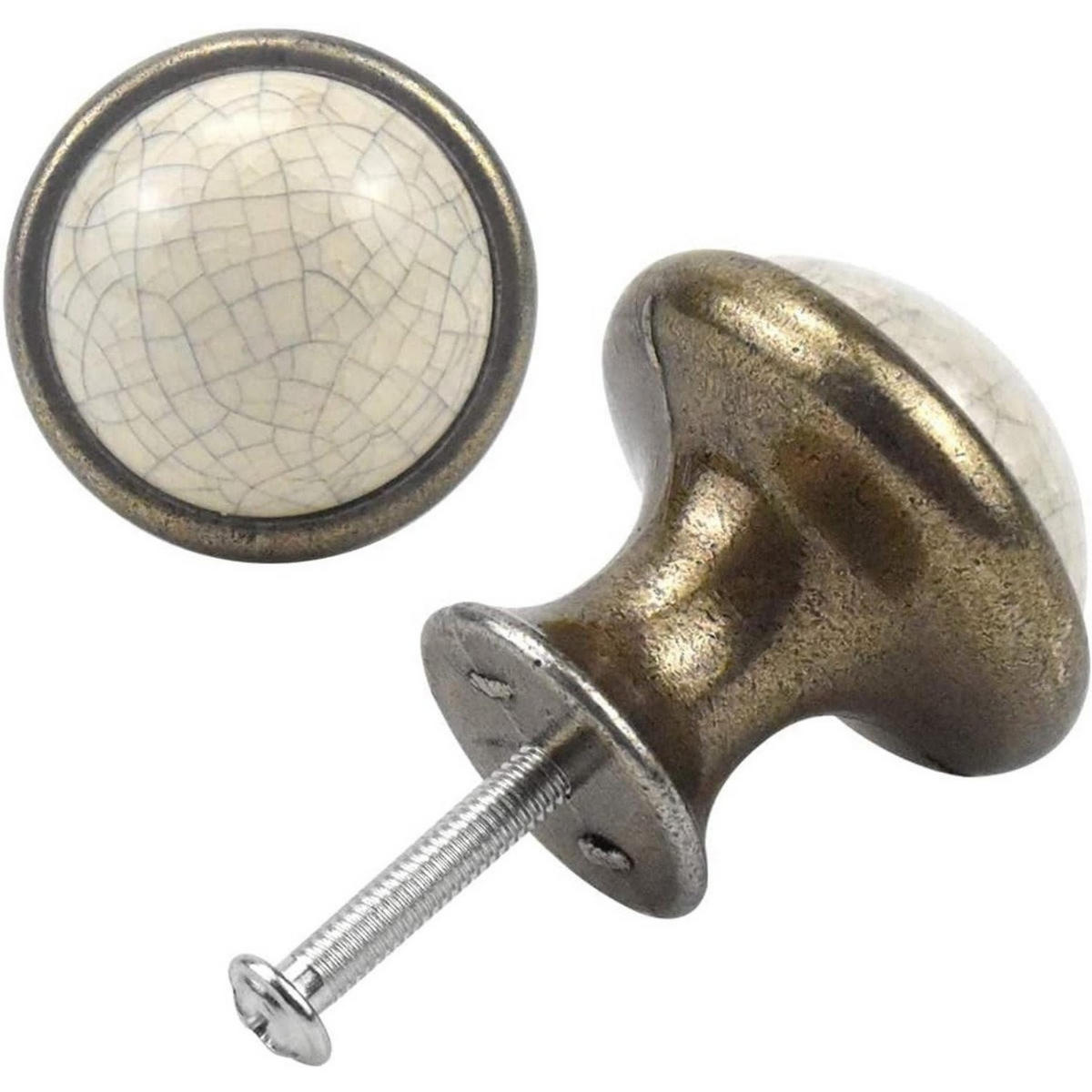 KERAMIKKNAUF 8er-Set Weiß/Gelb rund 37 mm Sockel Zinklegierung Schublade - Weiß, Keramik (3.7/3.2/3.7cm) - MCBOSON