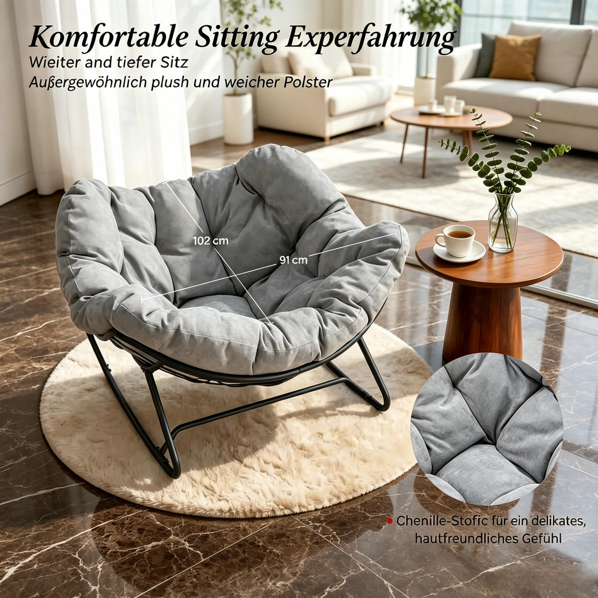 SCHAUKELSTUHL in Ei-Form für Balkon und Wohnzimmer - Hellgrau, Textil (102.5/77/75cm) - Kaket