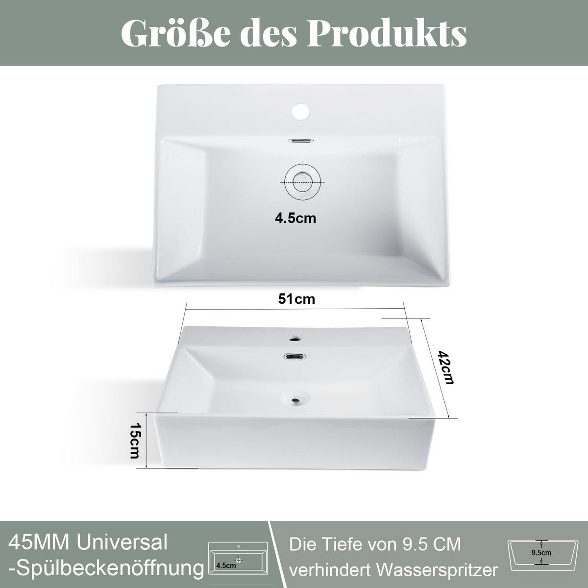 WASCHBECKEN Myxyn 51/42/15 cm - Weiß, Keramik (42/15/51cm) - ZMH
