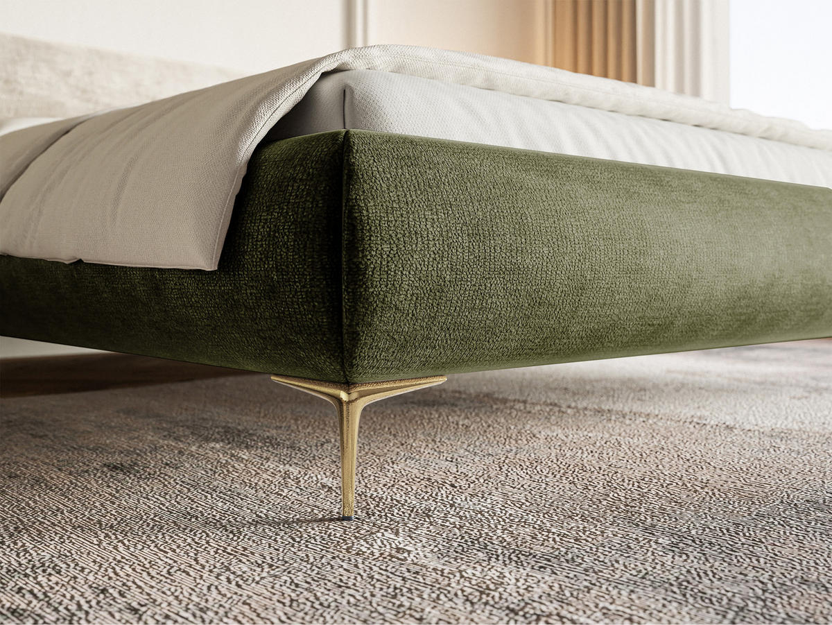 POLSTERBETT Roule Olivgrün Chenille mit goldenen Metallbeinen und Bettkasten 160 cm - Goldfarben/Olivgrün, Textil/Metall (160/200cm) - Selsey