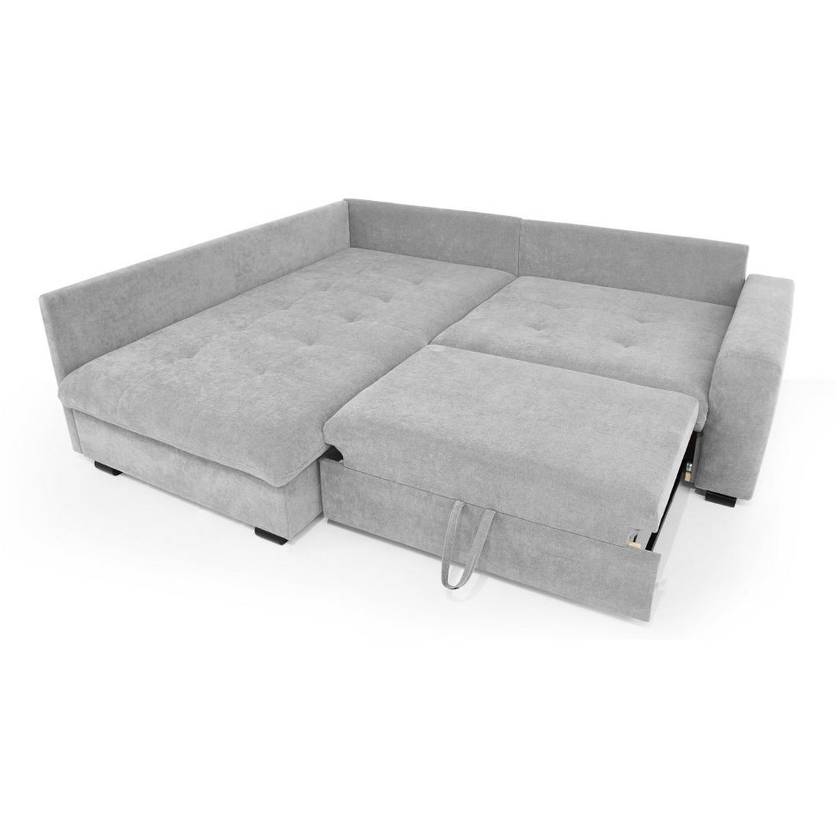 ECKSCHLAFSOFA Ramo mit Bettkasten, Topper gratis, Hellgrau, links - Hellgrau/Schwarz, Textil (229/190cm) - Beautysofa