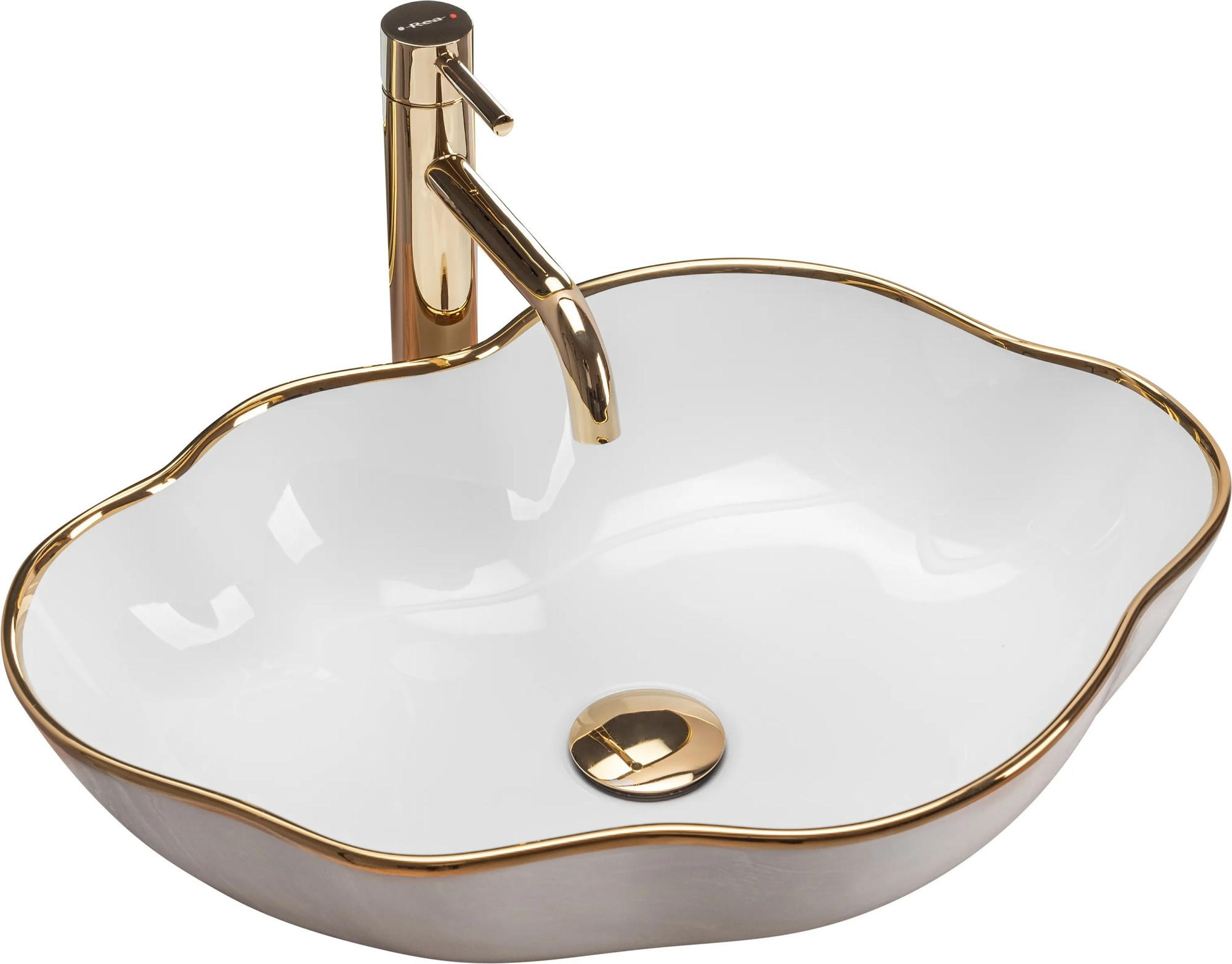 AUFSATZWASCHBECKEN Rea Pearl Gold Edge - Weiß, Keramik (38/13.5/50.5cm) - REA