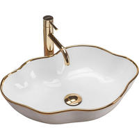 AUFSATZWASCHBECKEN Rea Pearl Gold Edge - Weiß, Keramik (38/13.5/50.5cm) - REA