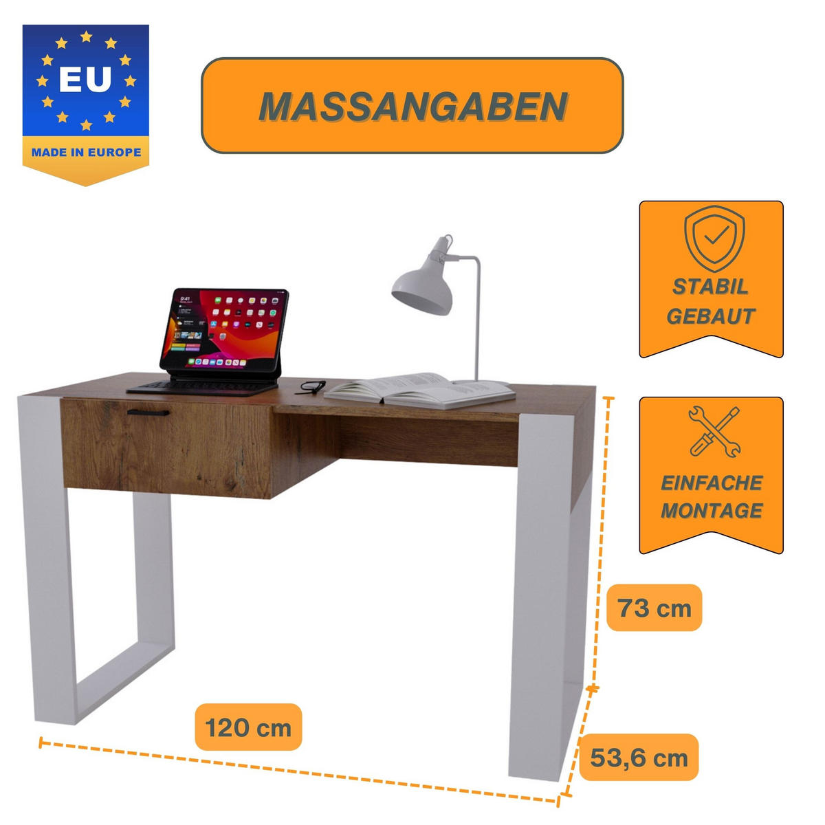 SCHREIBTISCH Nussbaumfarben 120/73/53,6 cm - Nussbaumfarben/Schwarz, Holzwerkstoff (53.6/120/73cm) - CraftPAK
